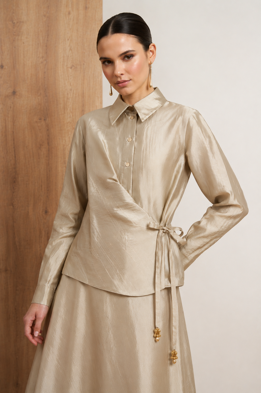 Satin Wrap Skirt Set
