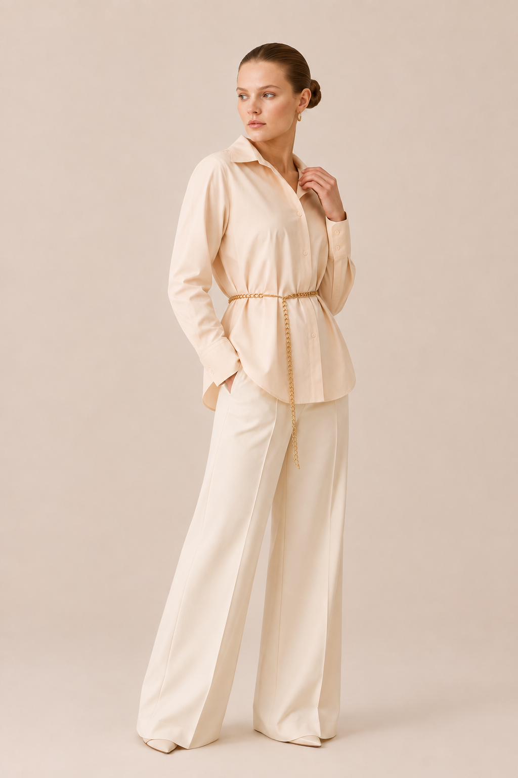 Chain Belt Button-Up Shirt