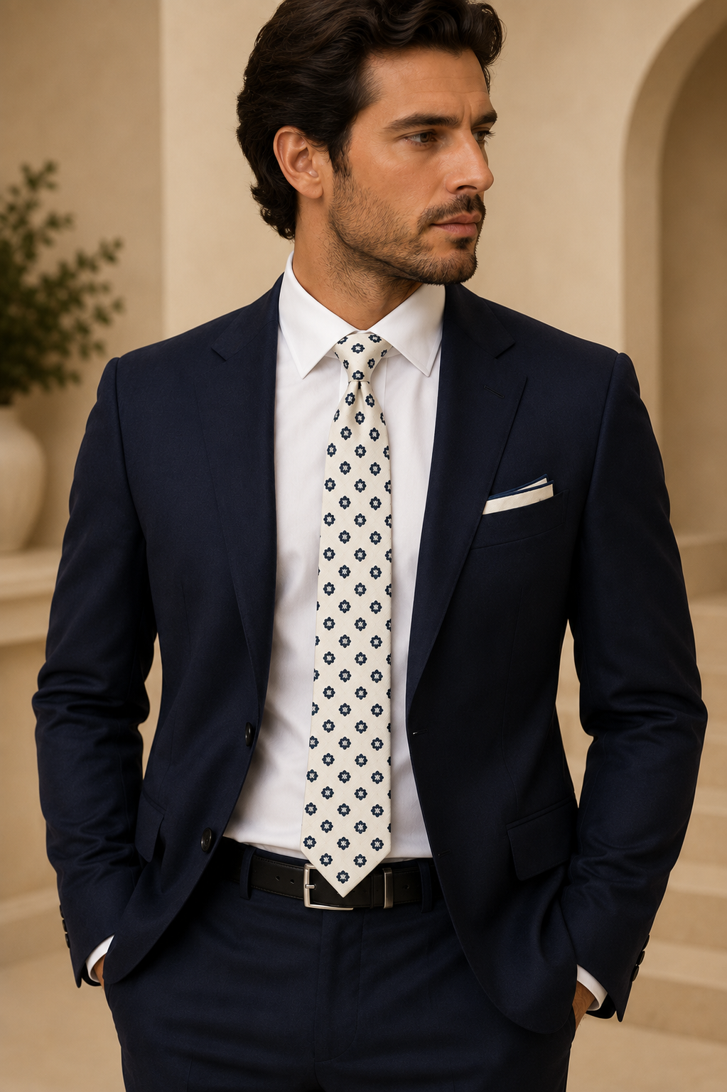 Ivory Floral Silk Tie