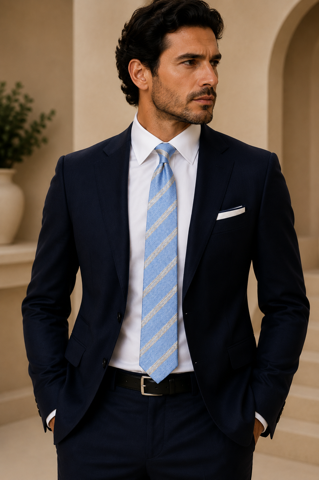Sky Blue Stripe Silk Tie