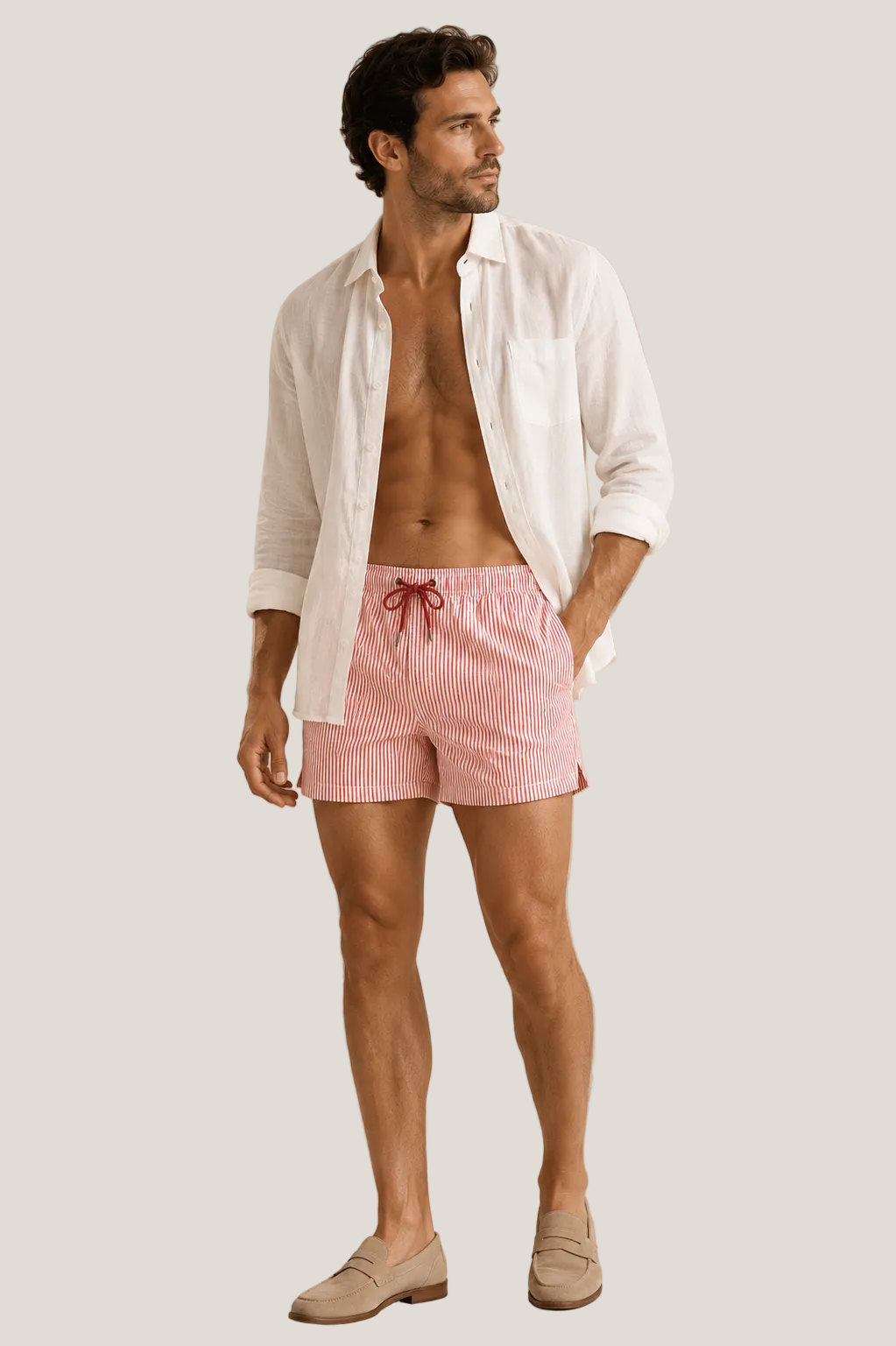 Red & White Striped Swim Shorts