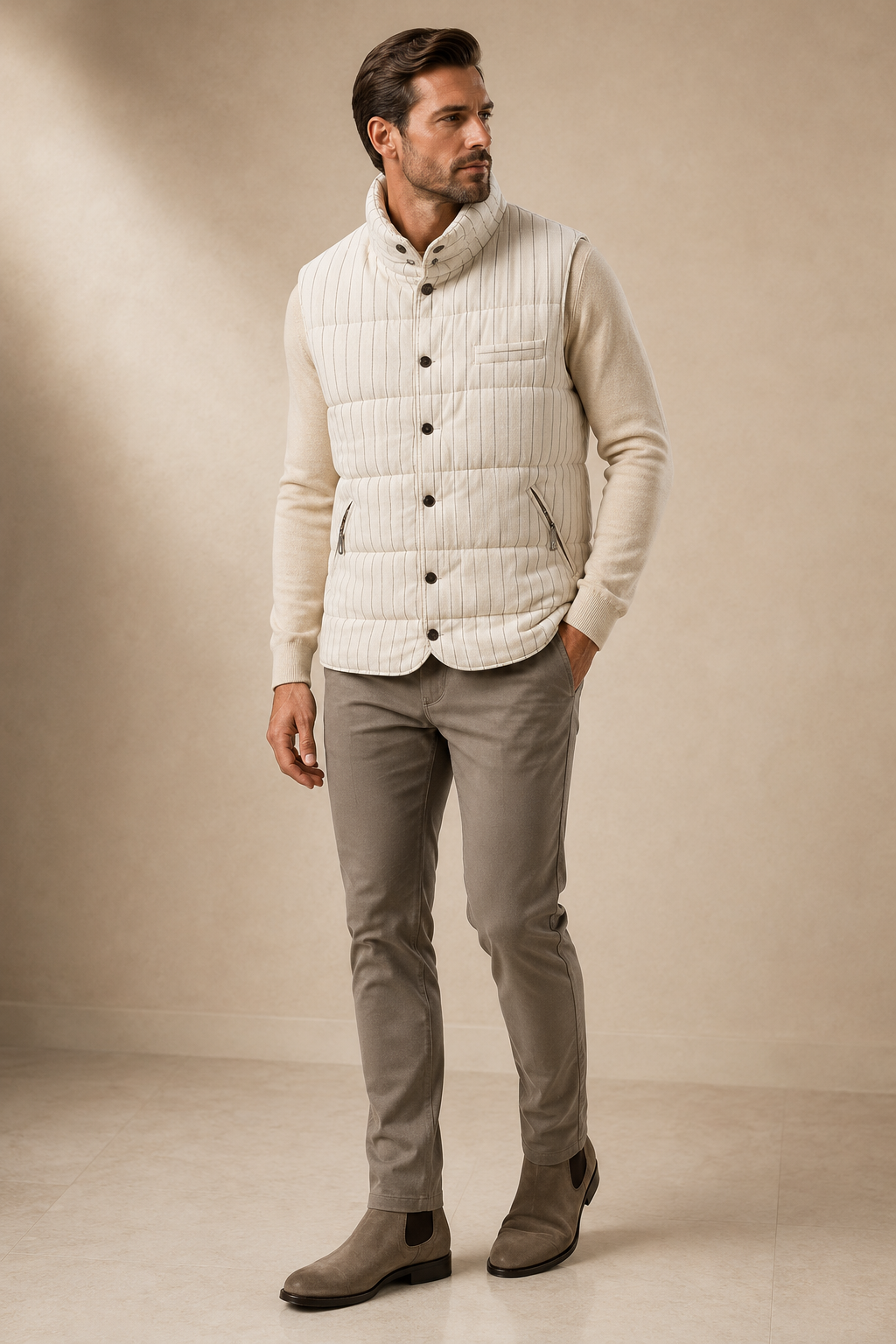 Linen Striped Quilted Vest