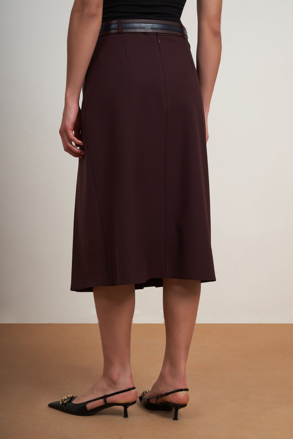 Belted Pleated Midi Skirt