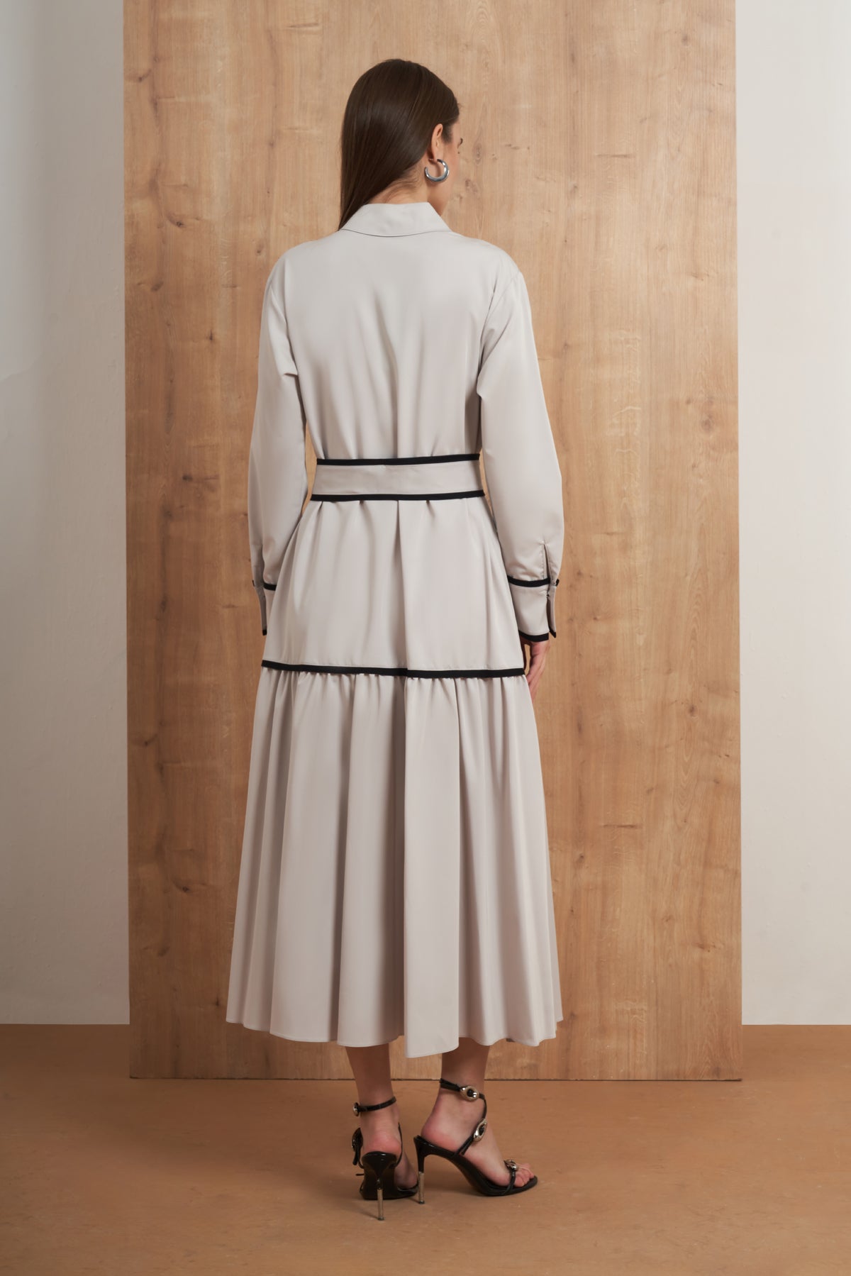 Contrast Trim Belted Shirt Dress