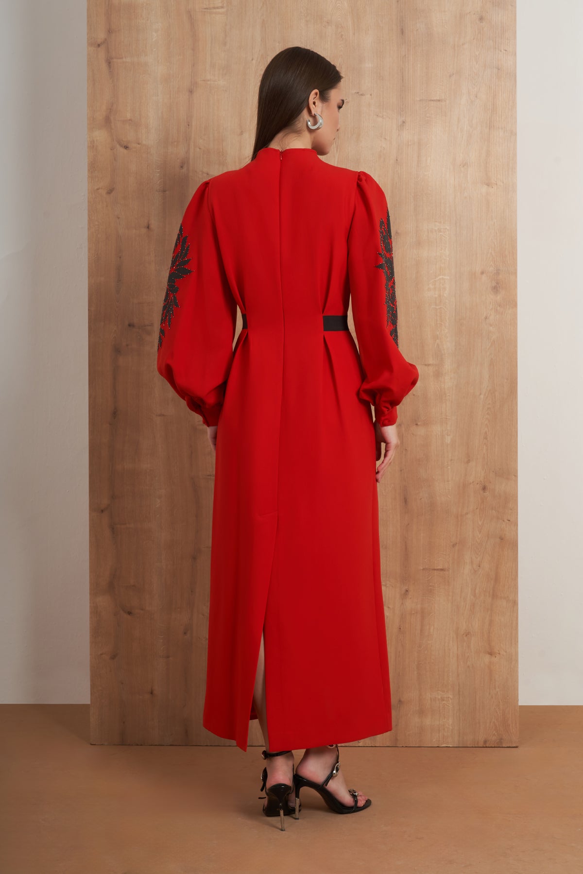Embroidered Statement Sleeve Maxi Dress