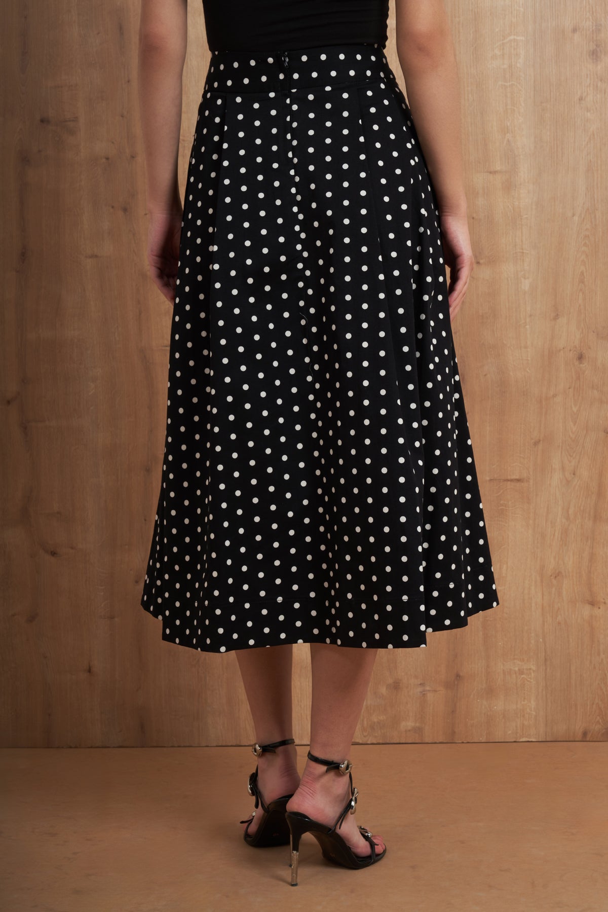 Polka Dot Pleated Midi Skirt