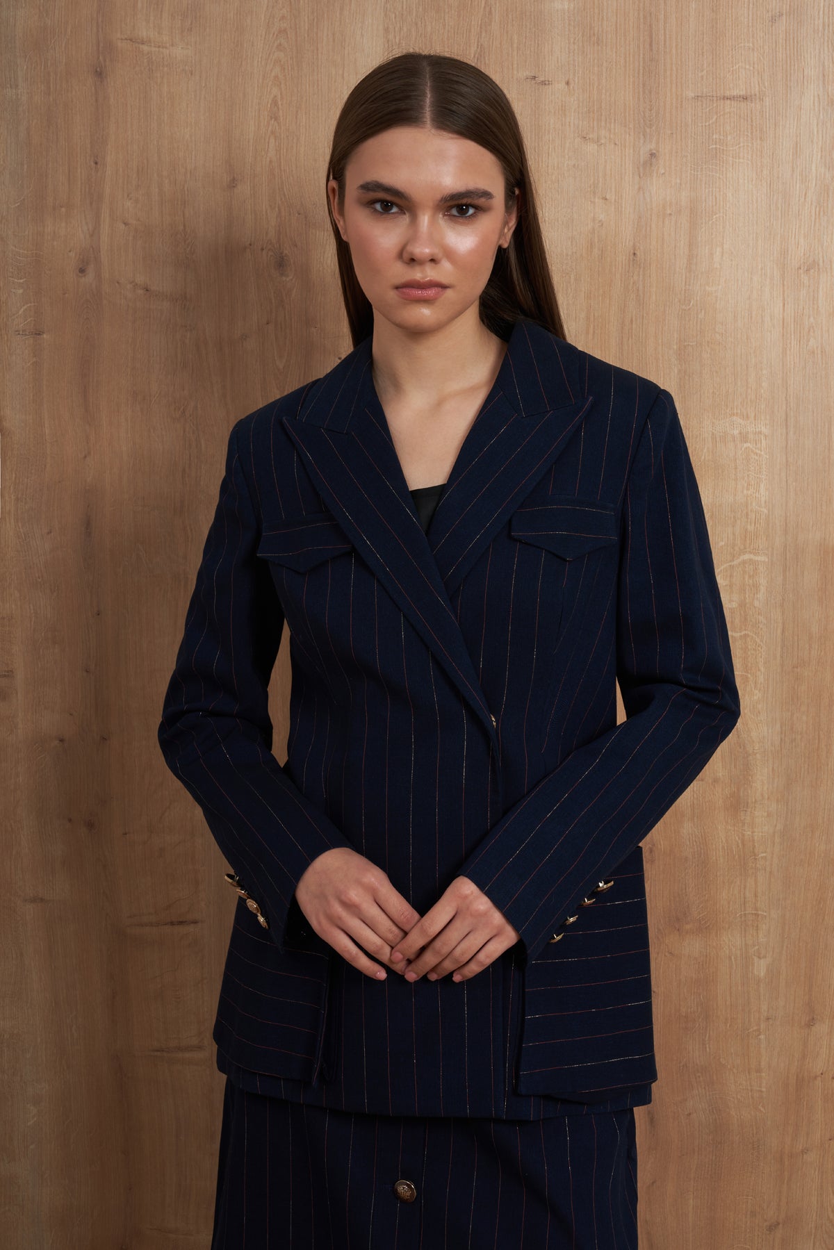 Pinstripe Blazer & Maxi Skirt Set