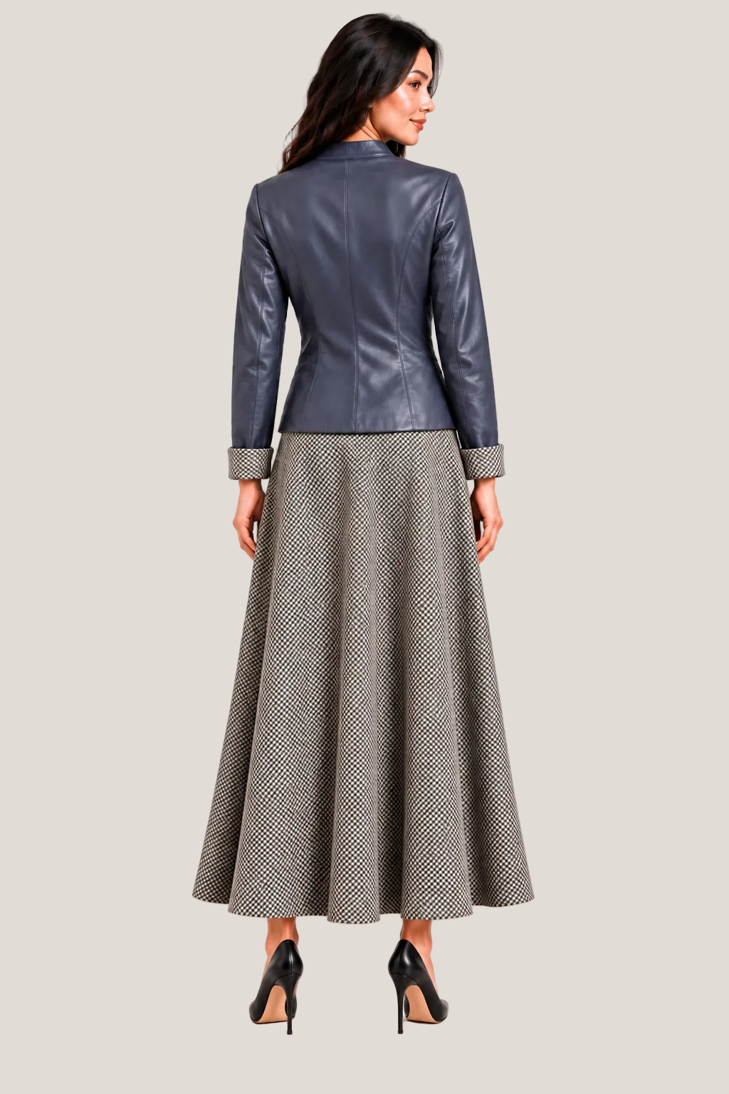 Faux Leather Jacket & Flare Skirt Set