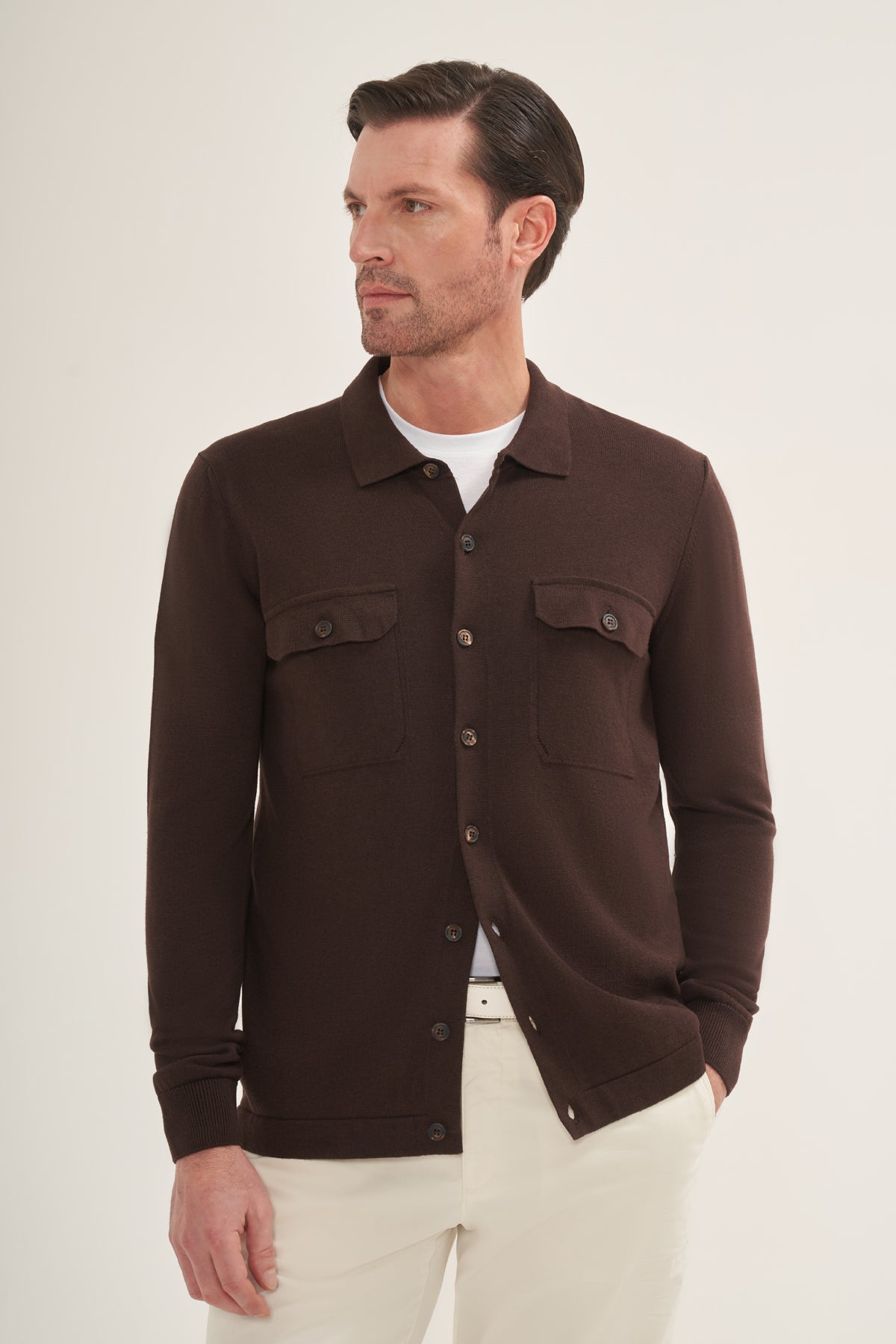 Lightweight Knit Button-Up Overshirt