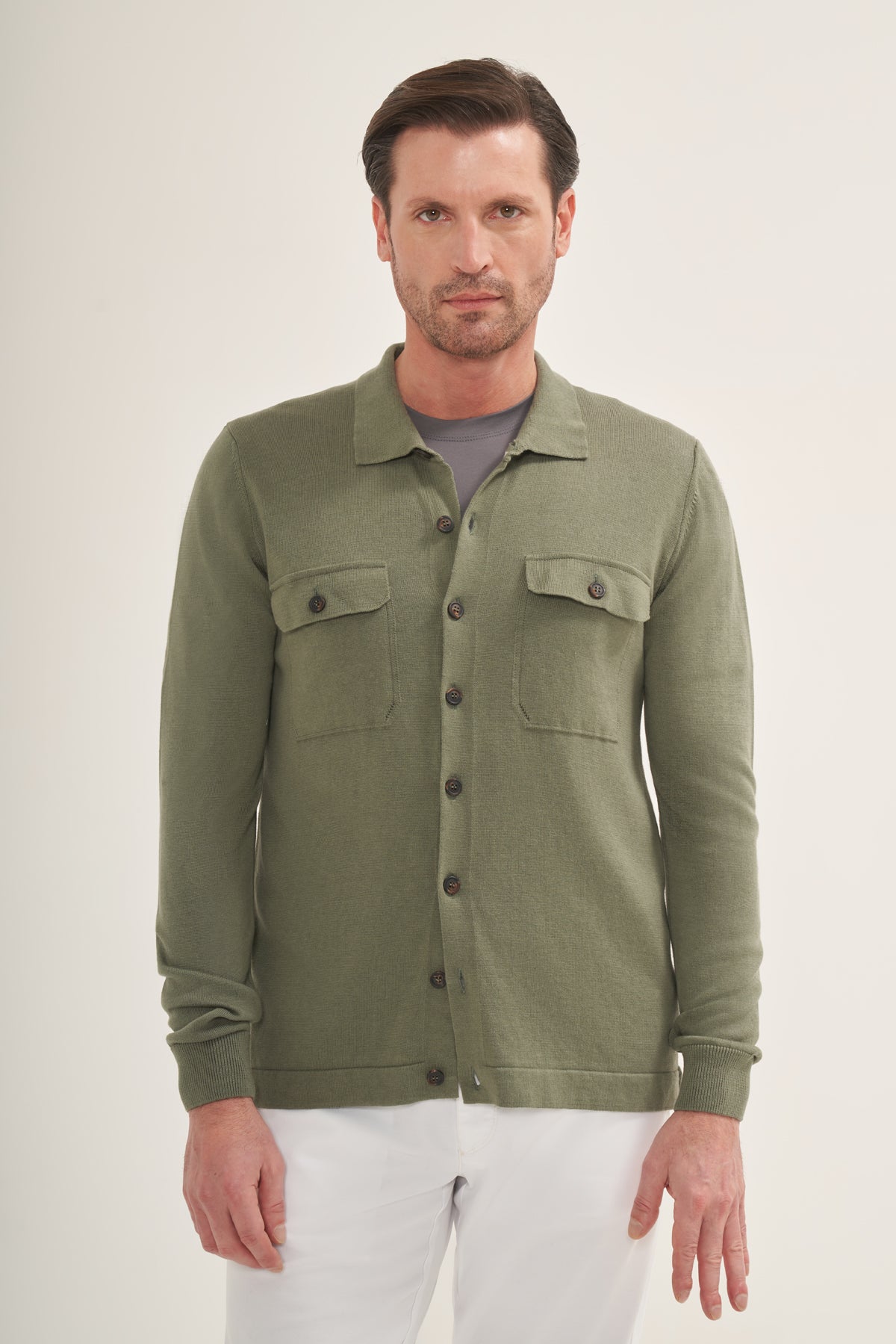 Lightweight Knit Button-Up Overshirt