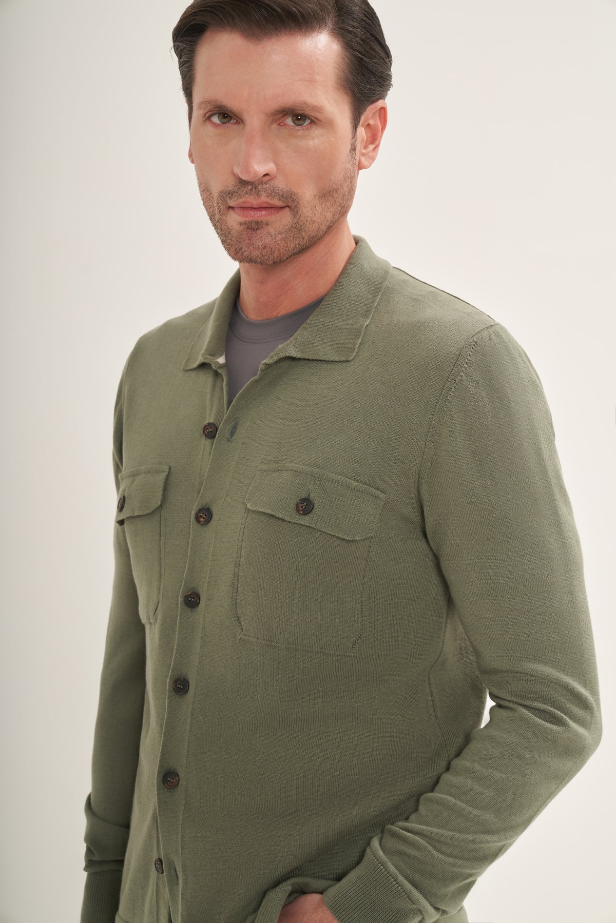 Lightweight Knit Button-Up Overshirt