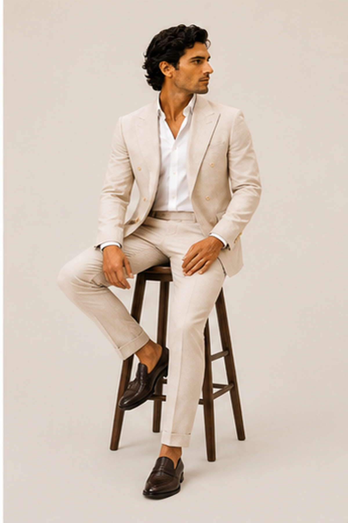 Double-Breasted Linen Blend Suit