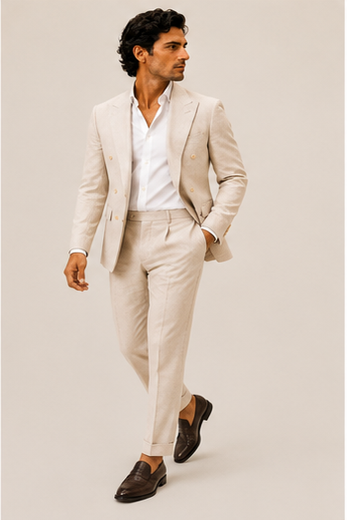 Double-Breasted Linen Blend Suit