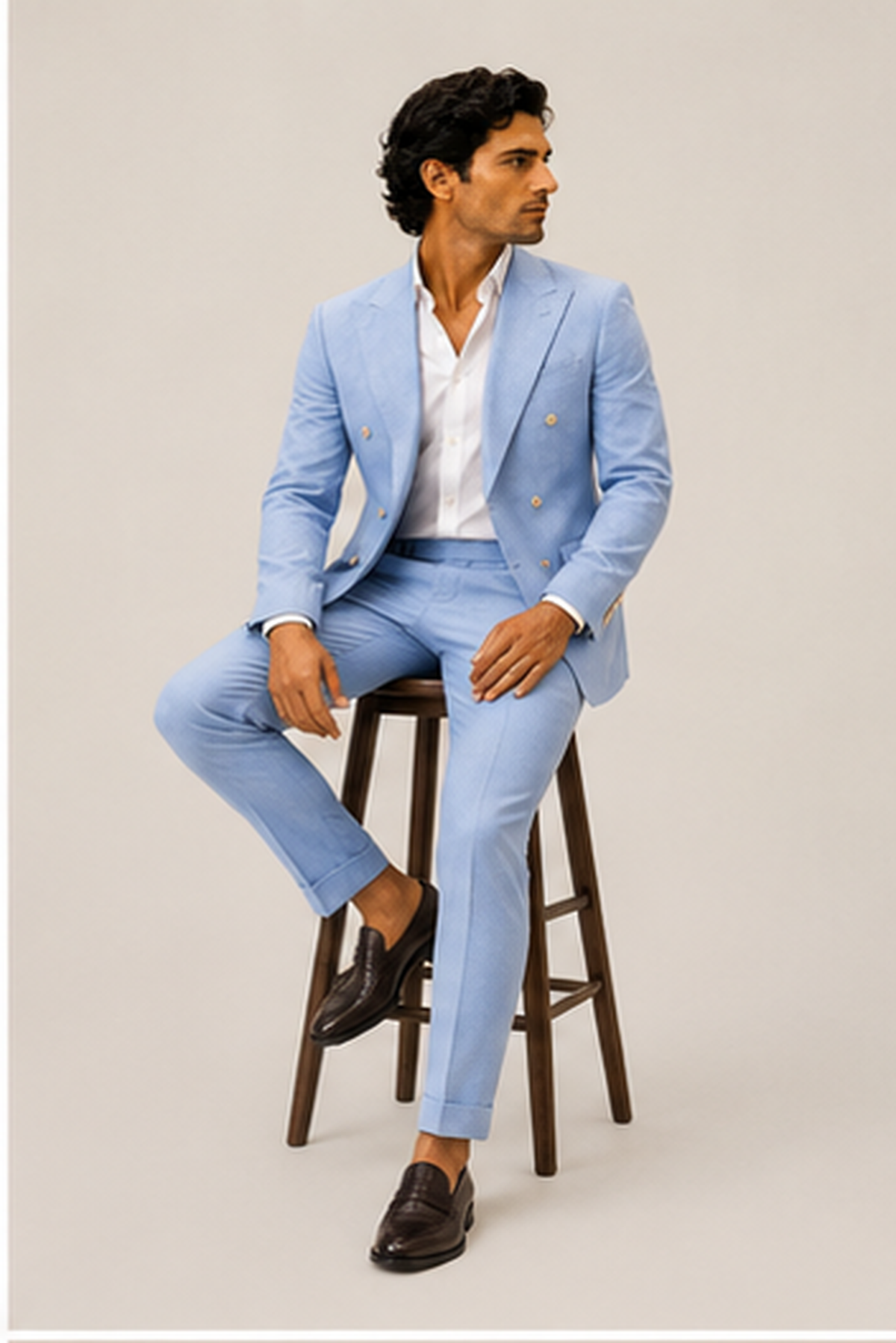 Double-Breasted Linen Blend Suit