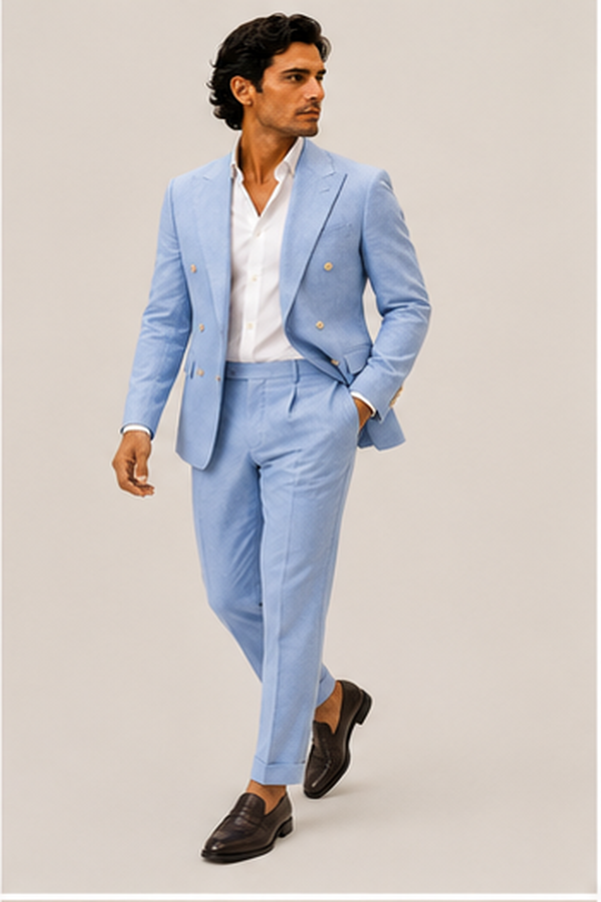Double-Breasted Linen Blend Suit