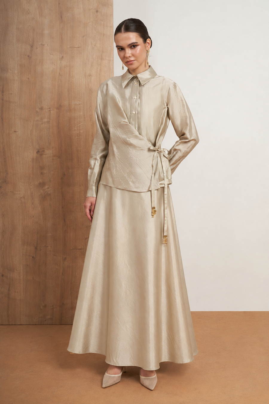 Satin Wrap Skirt Set