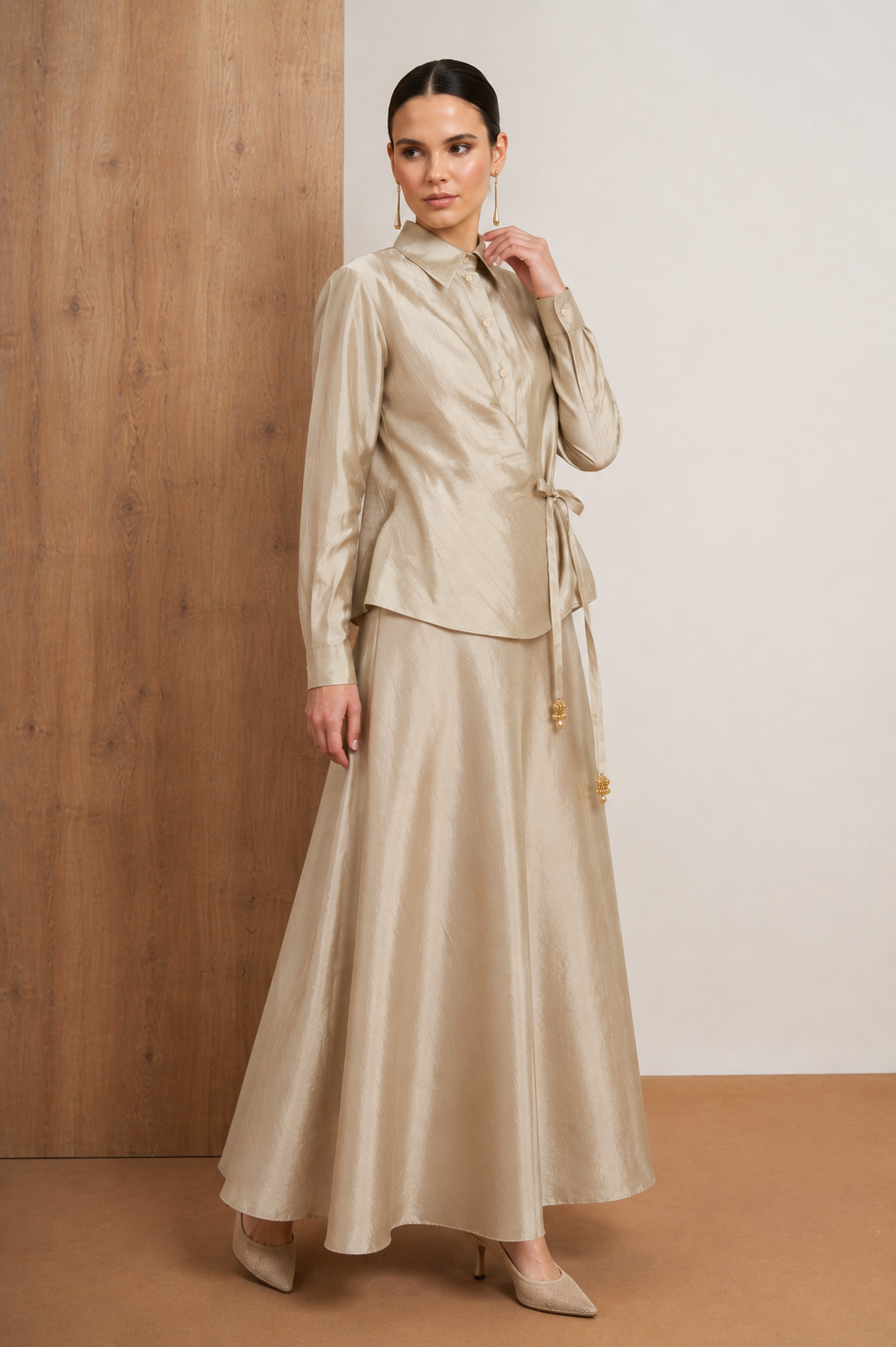 Satin Wrap Skirt Set