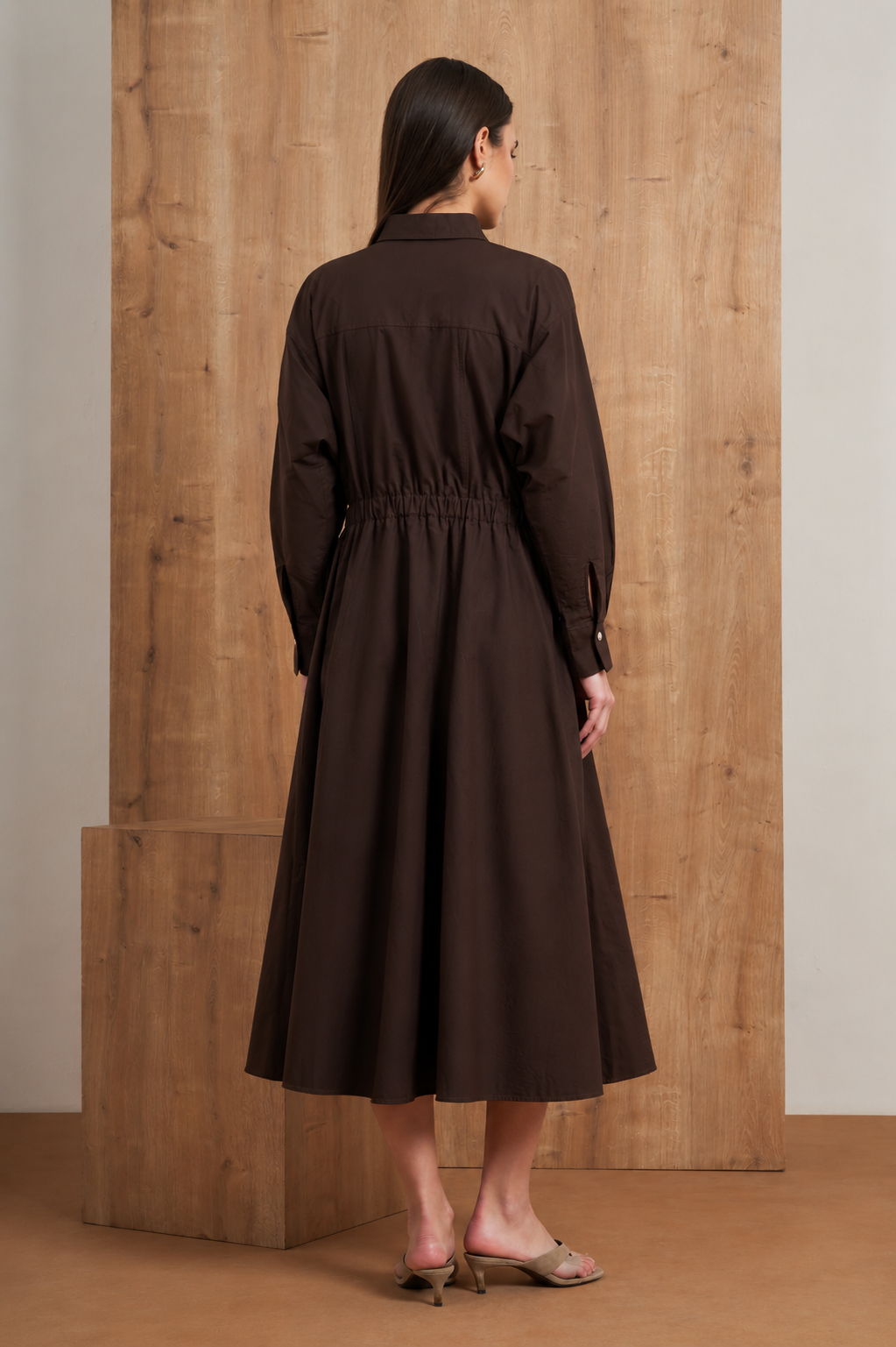 Button-Front Flared Shirt Dress