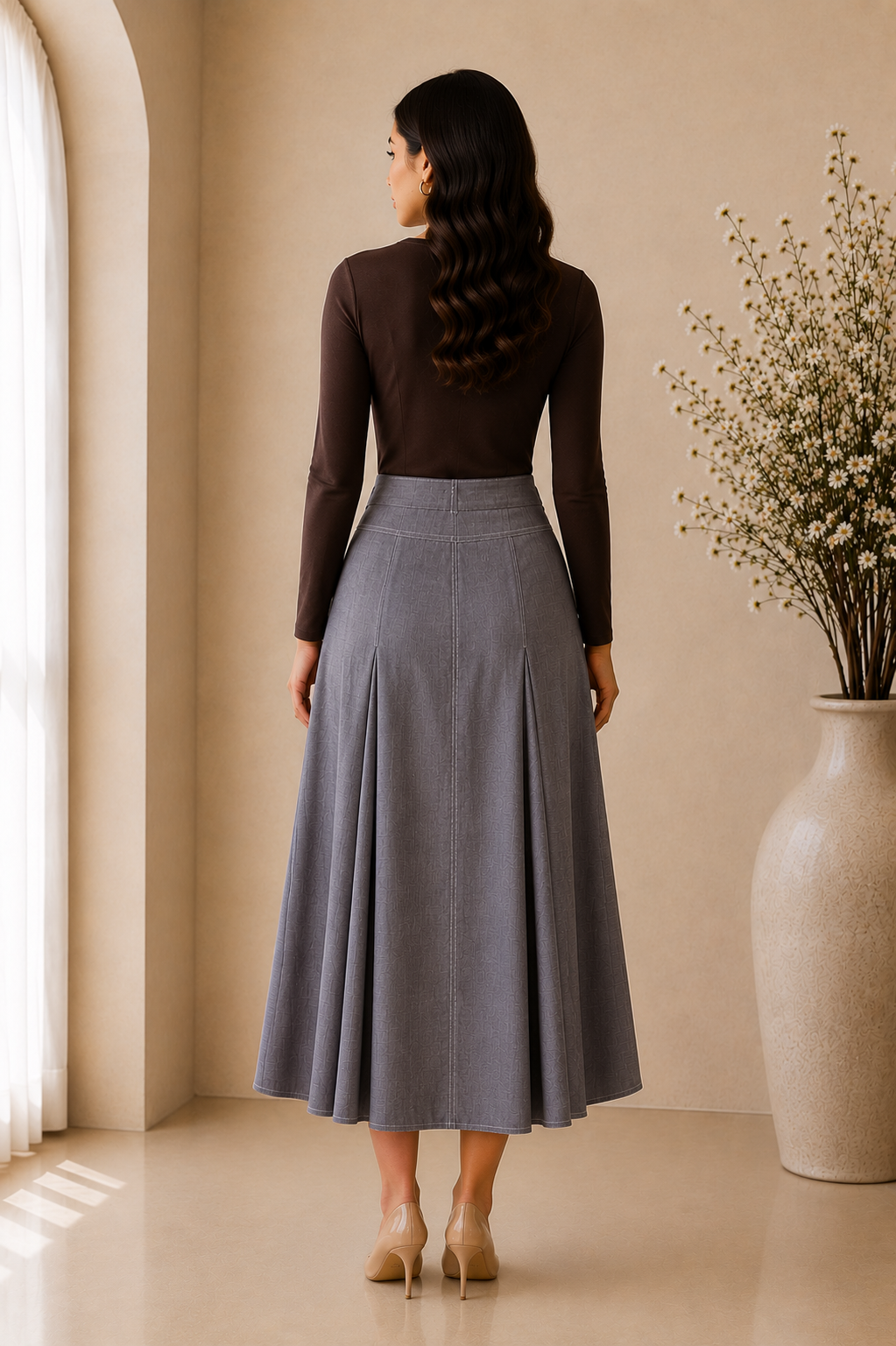 Tailored Hardware Pleated Midi Skirt