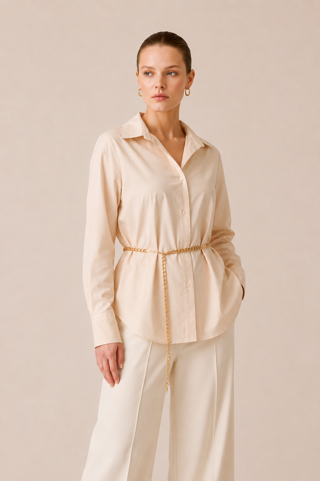 Chain Belt Button-Up Shirt