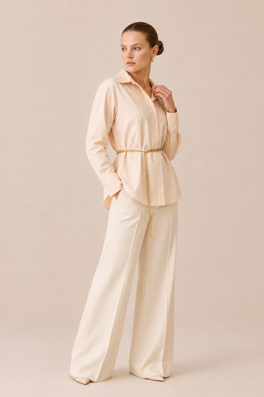 Chain Belt Button-Up Shirt