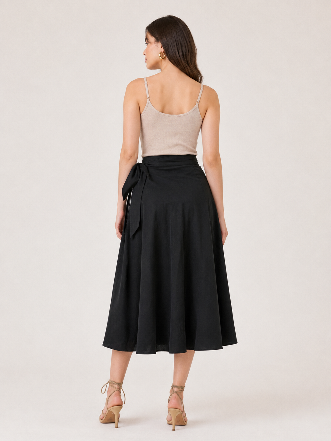 Draped Tie-Waist Midi Skirt
