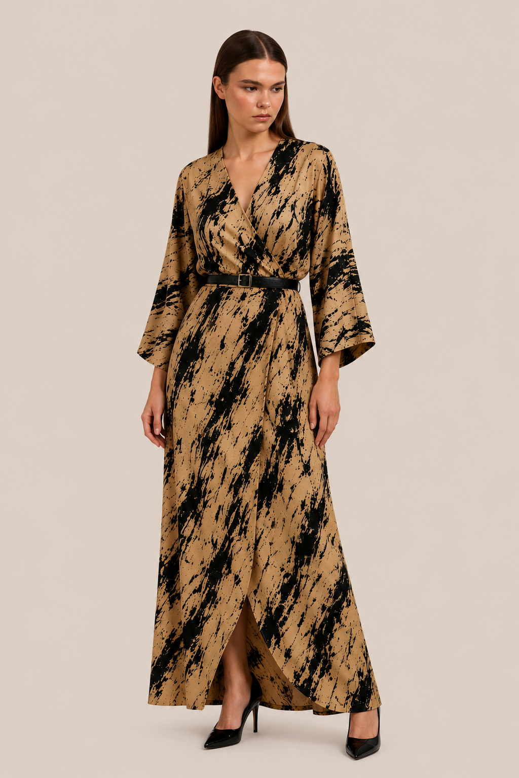Abstract Print Wrap Maxi Dress