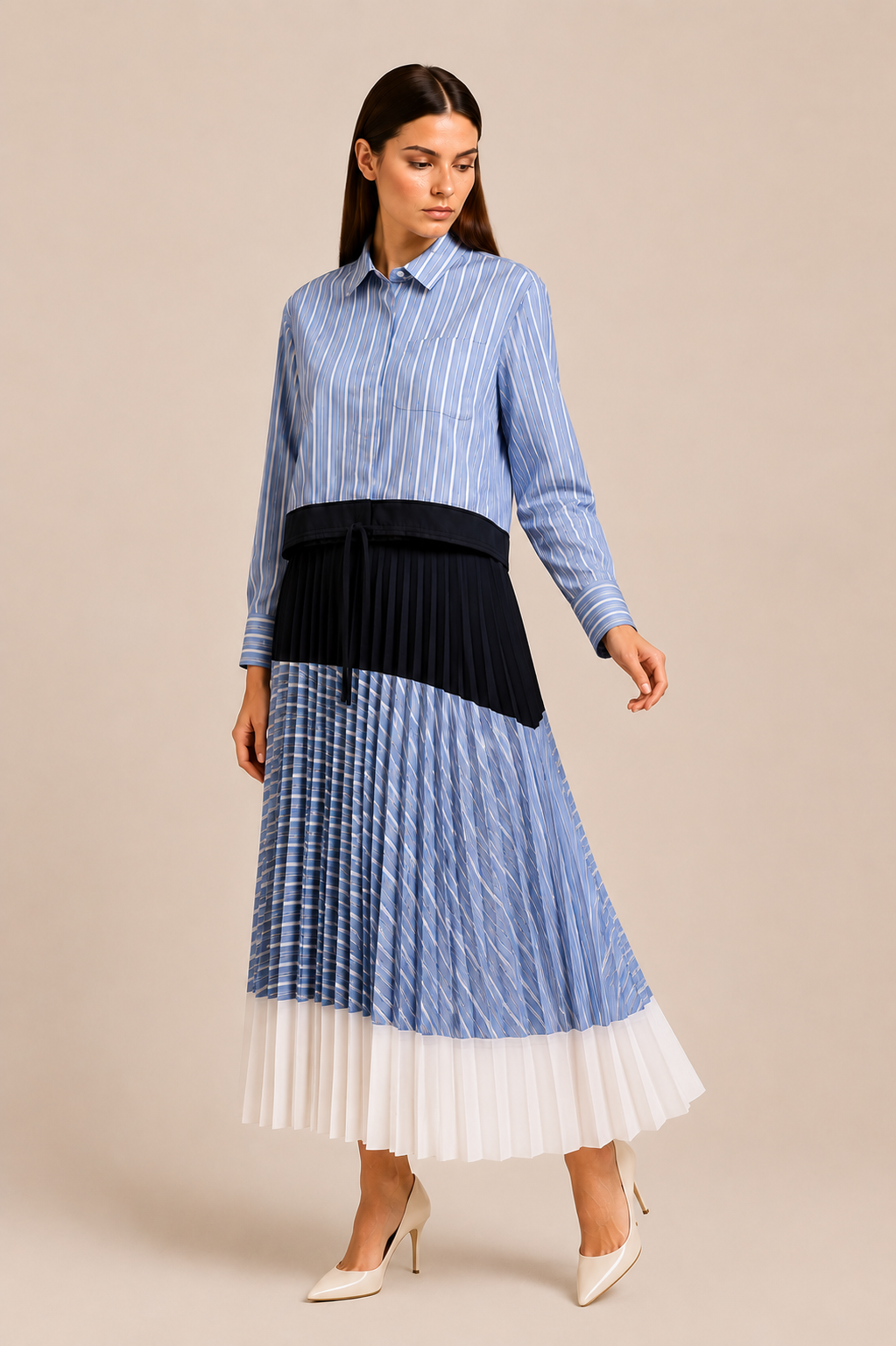 Striped Pleated Skirt Set