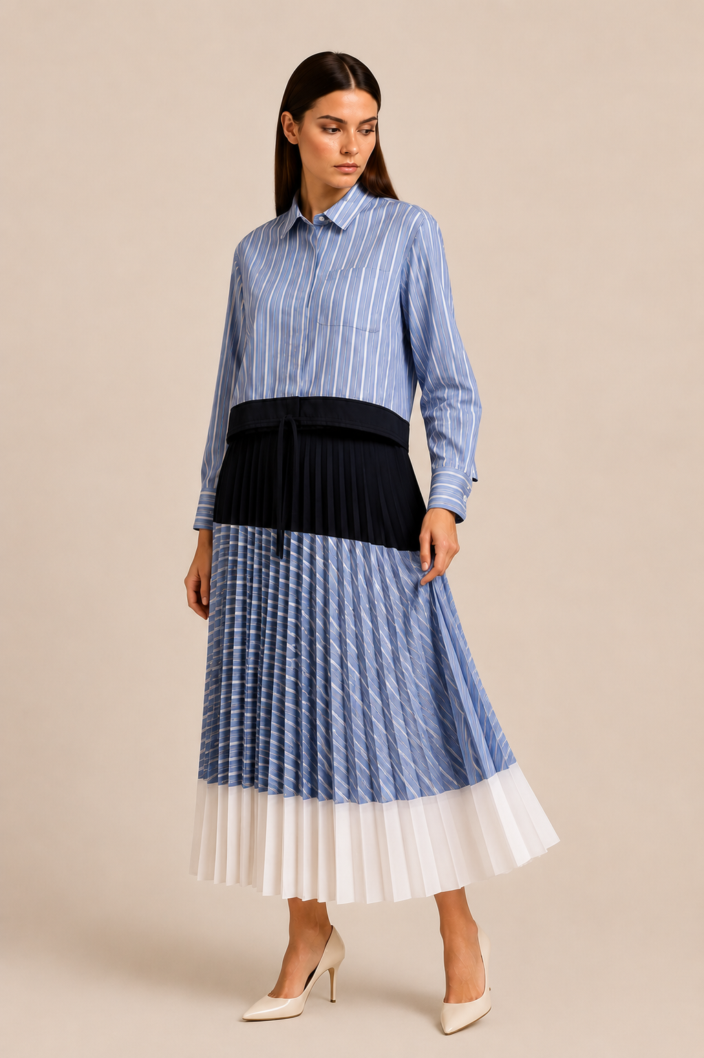 Striped Pleated Skirt Set