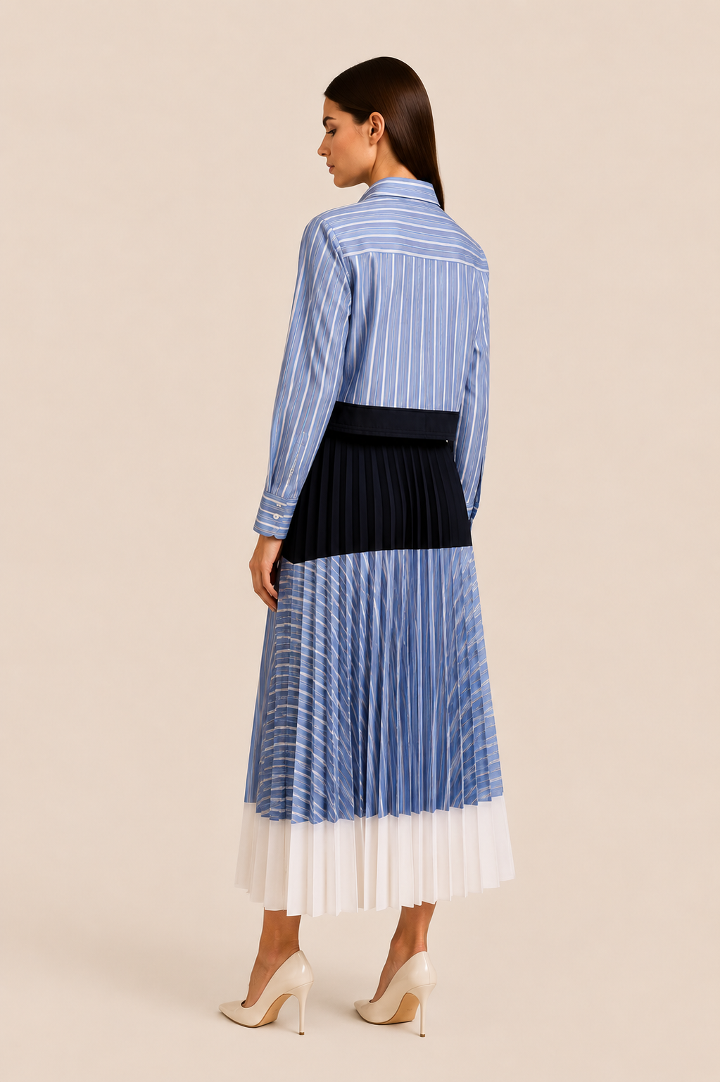 Striped Pleated Skirt Set