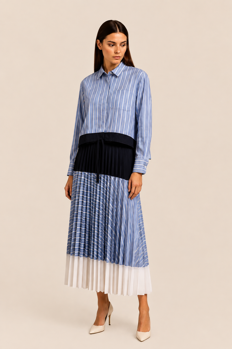 Striped Pleated Skirt Set
