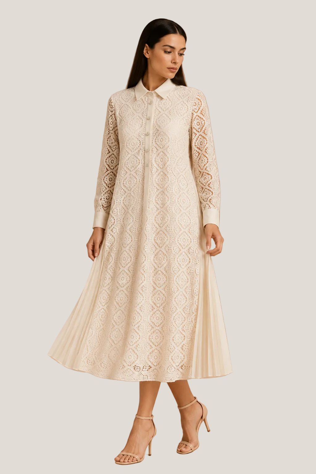 Lace Pleated Midi Dress