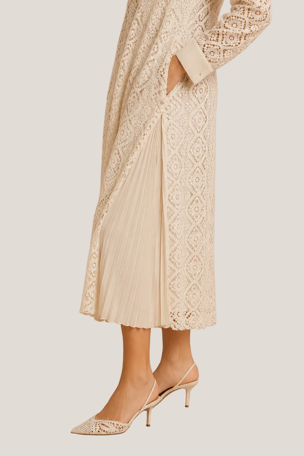 Lace Pleated Midi Dress