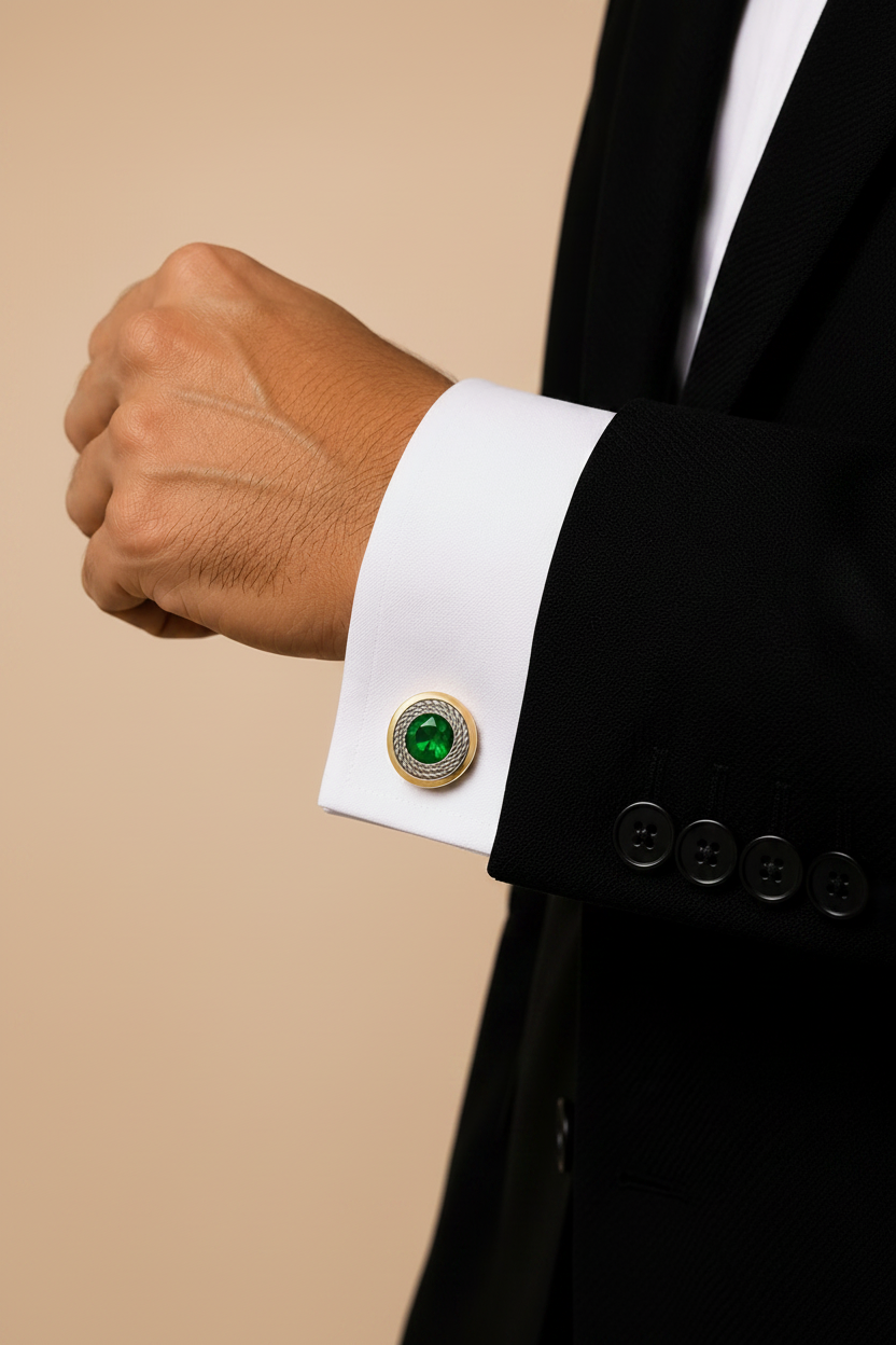 SASA MILANO Signature Cufflinks Gold & Green
