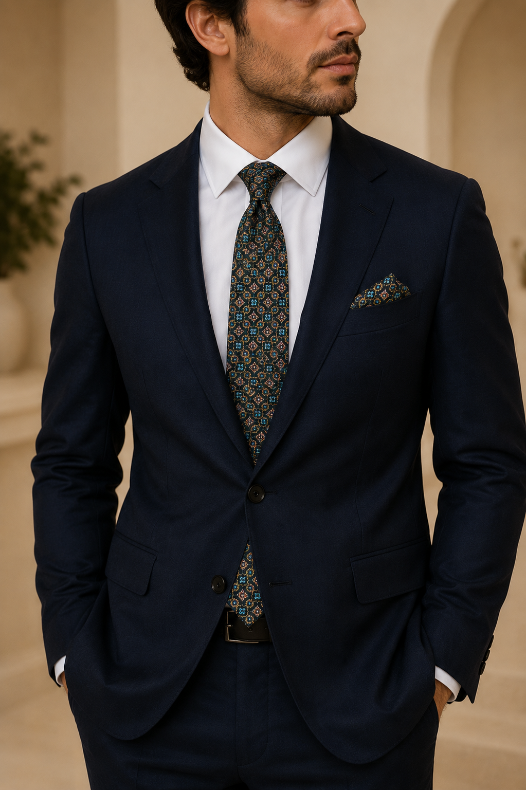 Navy & Teal Medallion Silk Tie