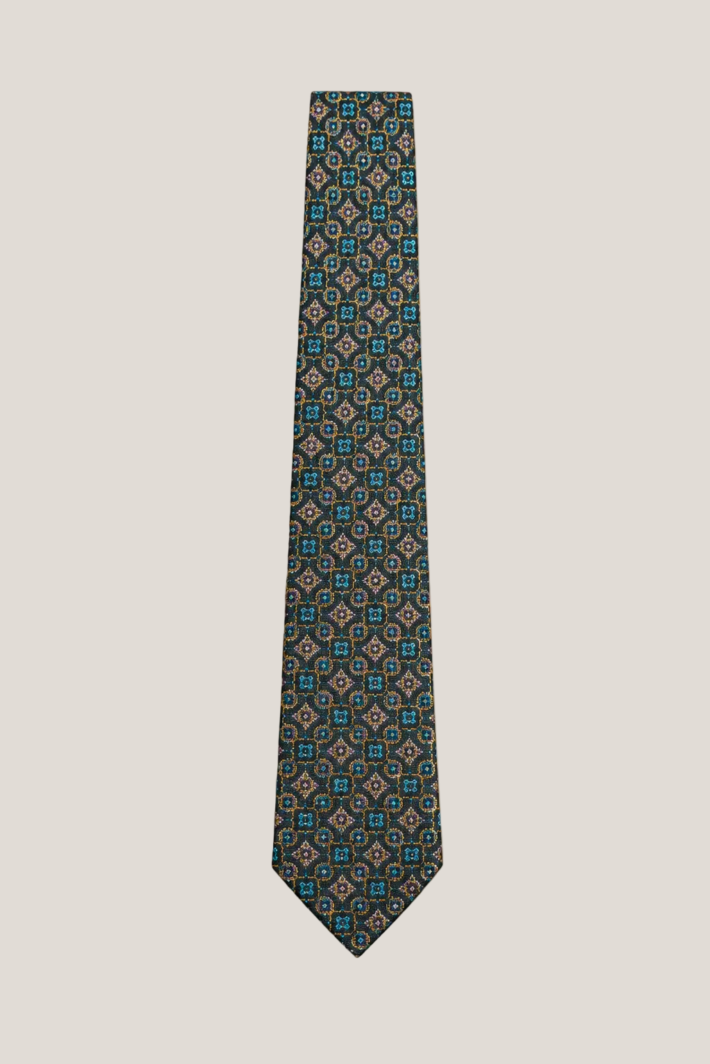 Navy & Teal Medallion Silk Tie