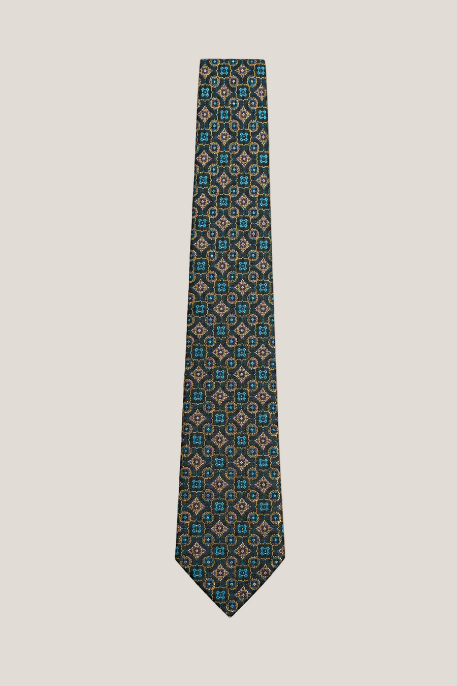 Navy & Teal Medallion Silk Tie