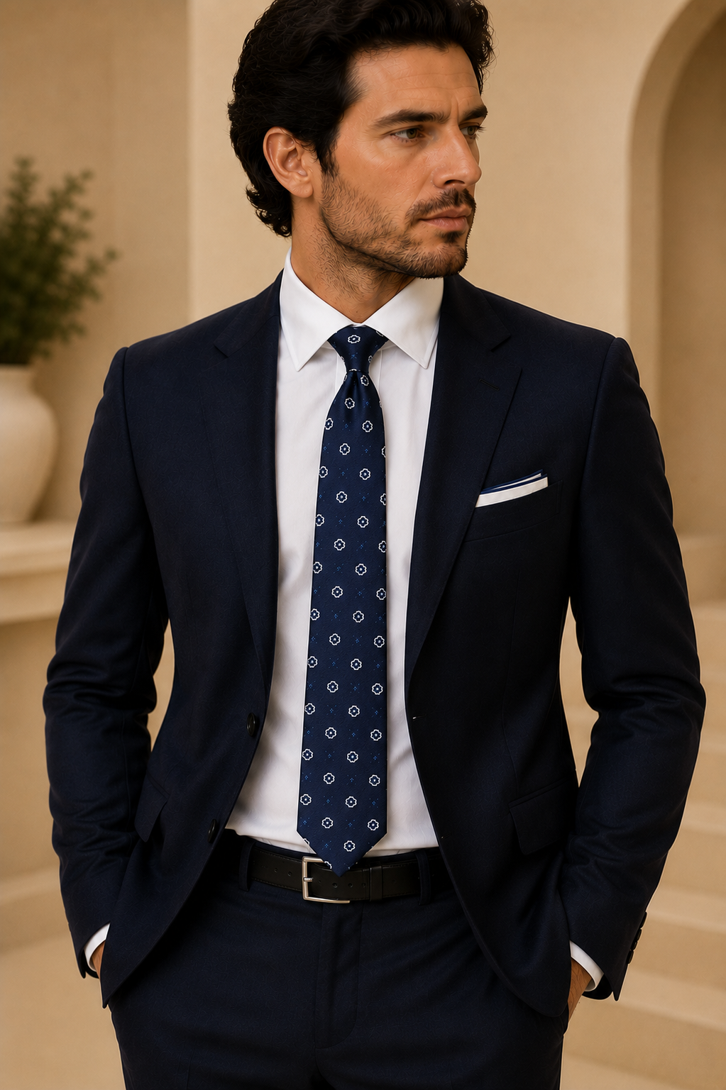 Navy Floral Silk Tie