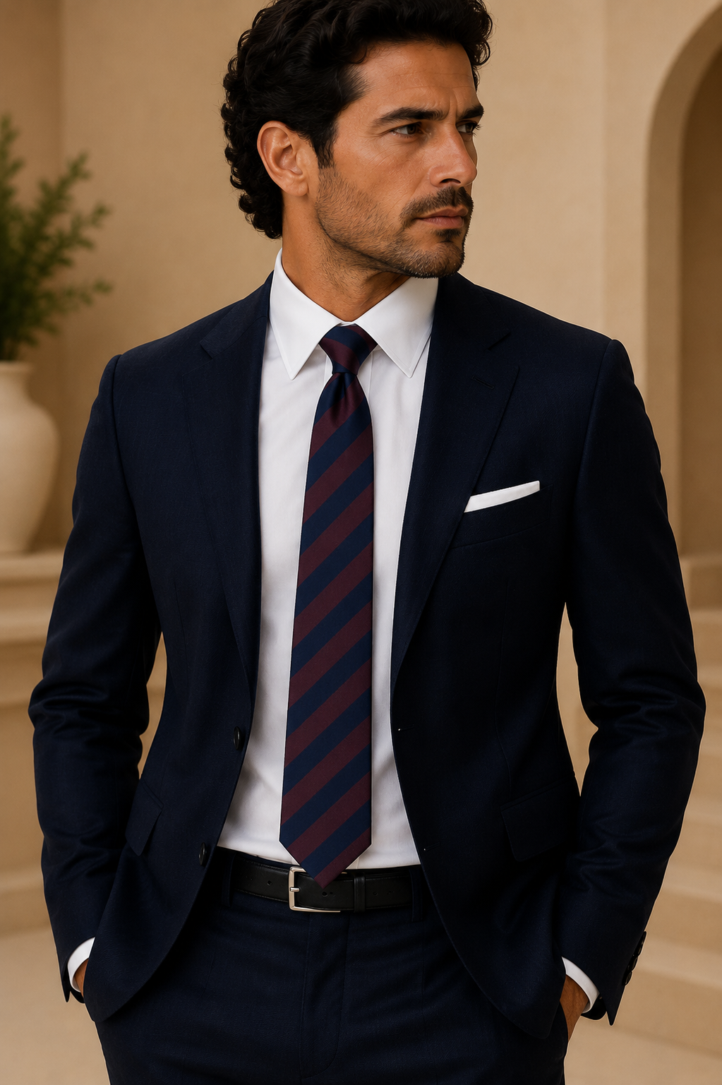 Classic Burgundy &amp; Navy Stripe Silk Tie