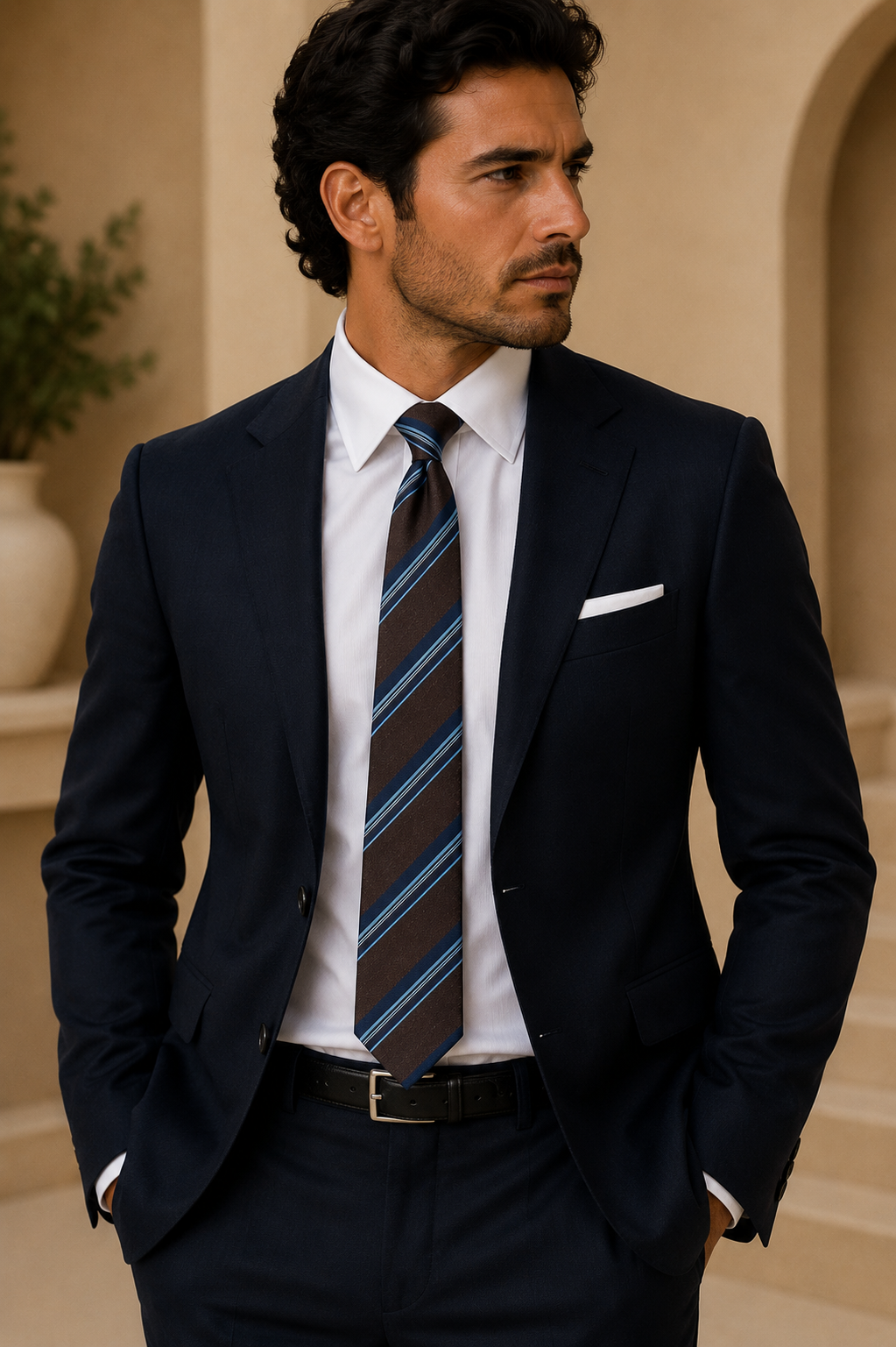 Brown & Blue Stripe Silk Tie