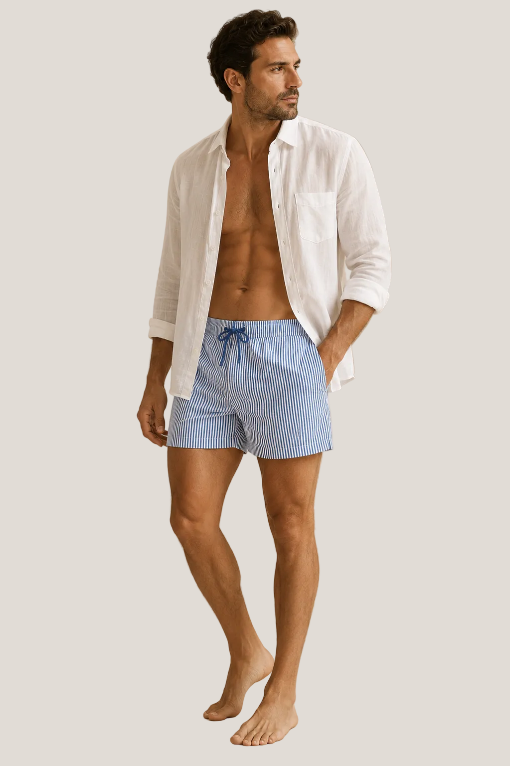Blue & White Striped Swim Shorts