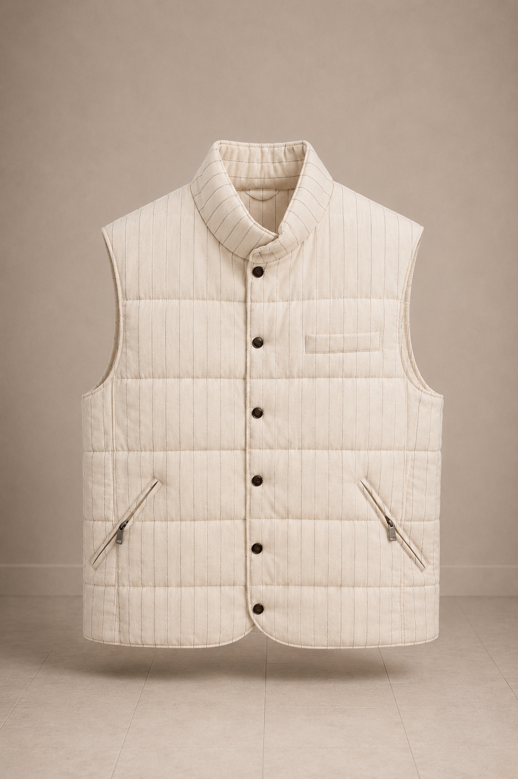Linen Striped Quilted Vest