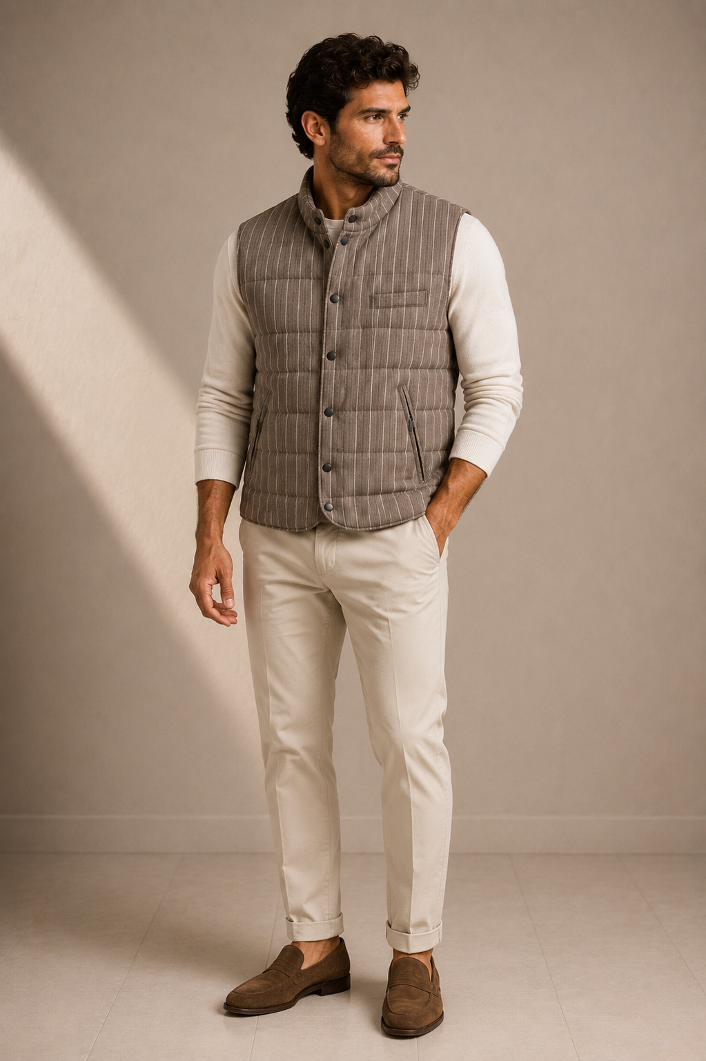 Linen Striped Quilted Vest