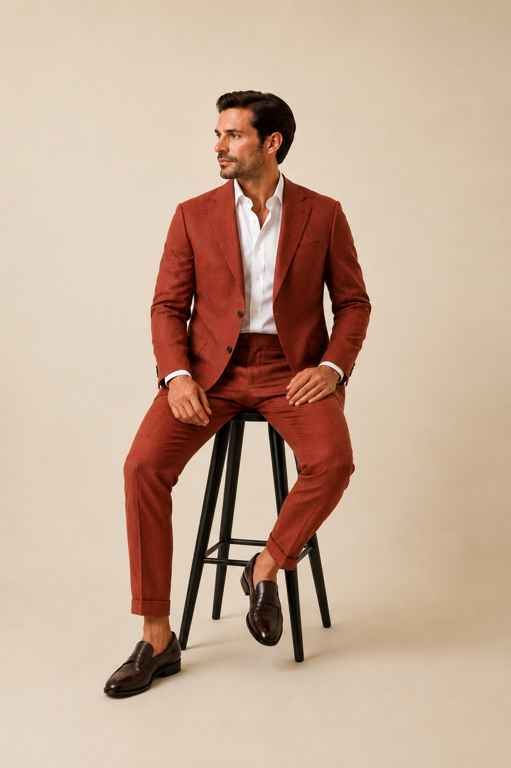 Rust Brown Linen Blend Suit