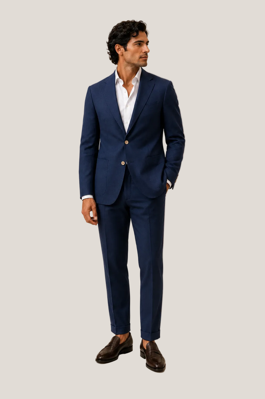 Navy Linen Blend Suit