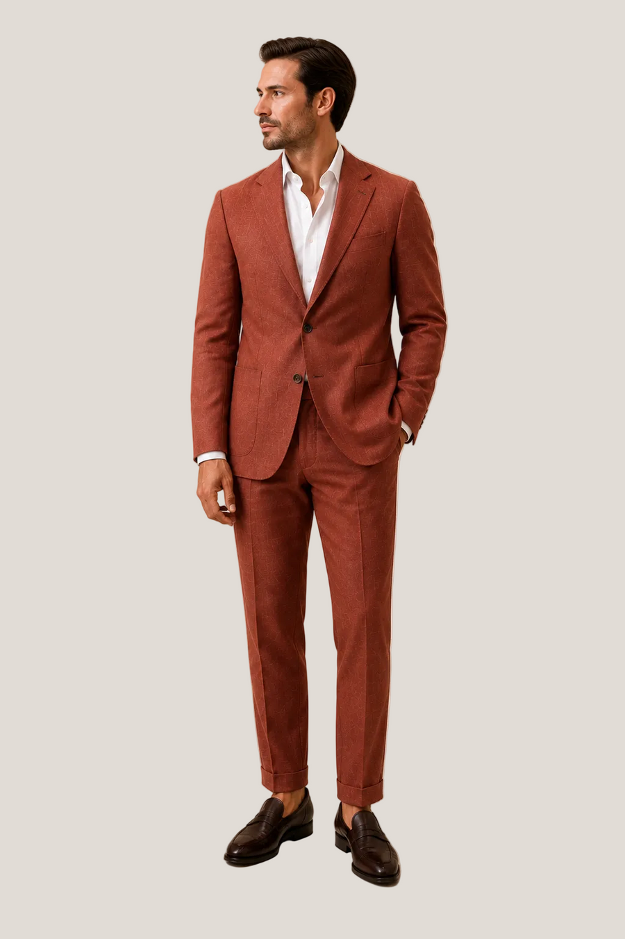 Rust Brown Linen Blend Suit