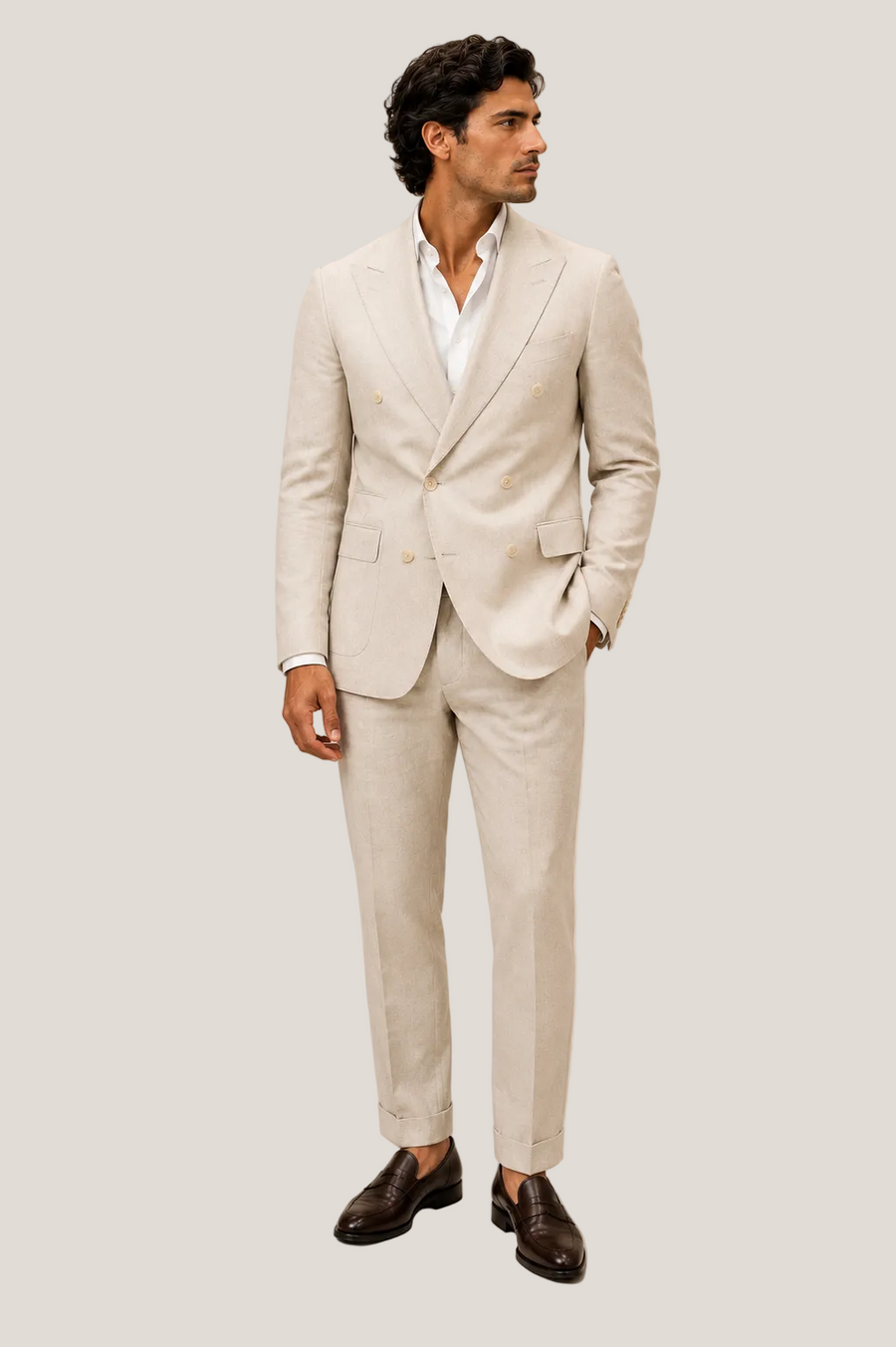 Double-Breasted Linen Blend Suit