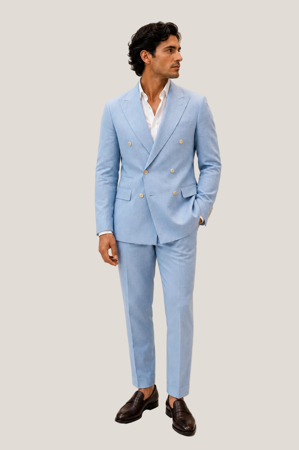 Double-Breasted Linen Blend Suit
