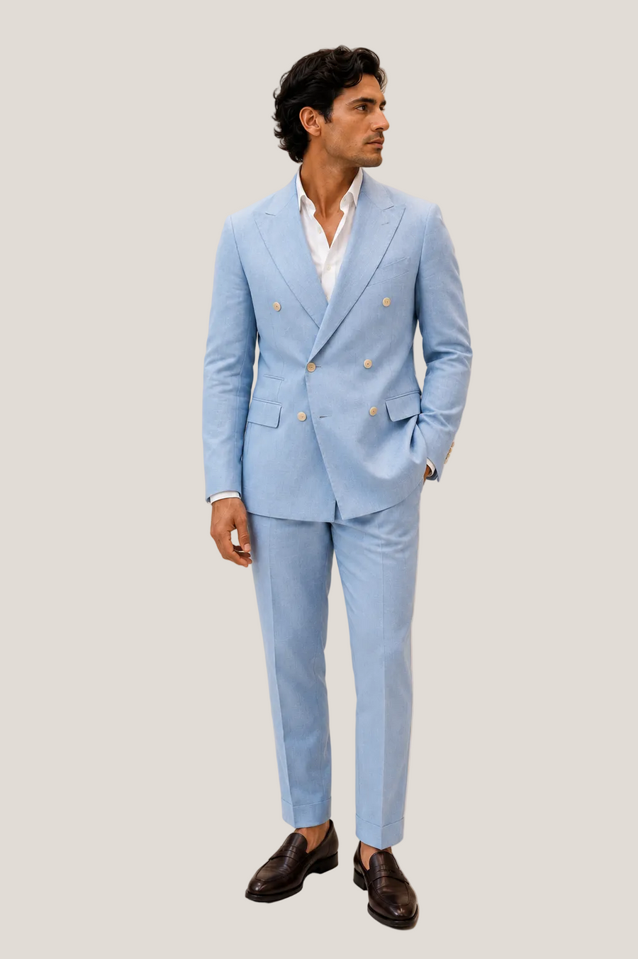 Double-Breasted Linen Blend Suit