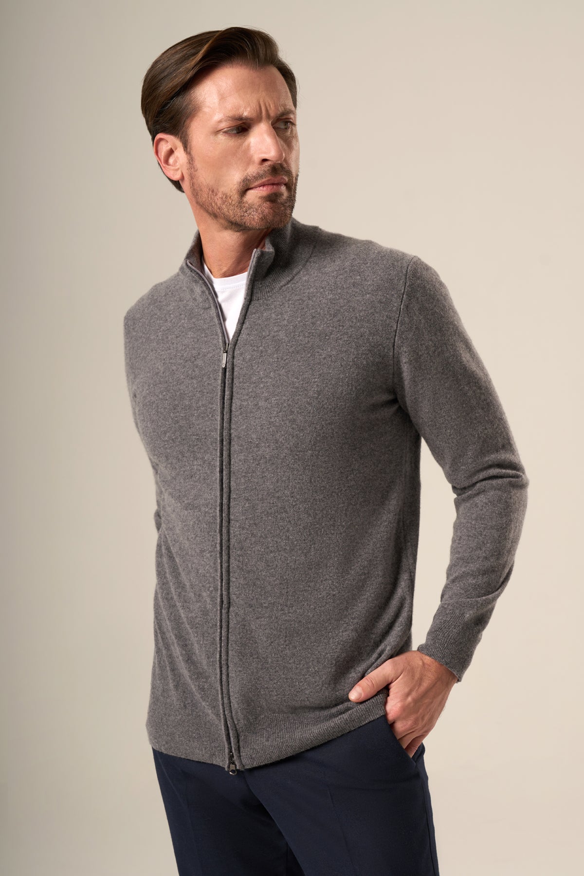 Men’s Wool-Cashmere Zip Cardigan